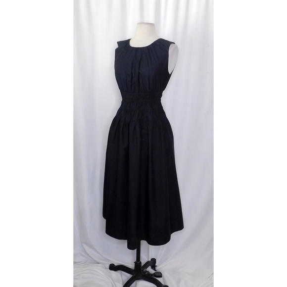 NWT!! J. CREW Hyacinth Dress Smocked Cotton Poplin Black Midi Pockets Poplin XSP - Picture 6 of 16